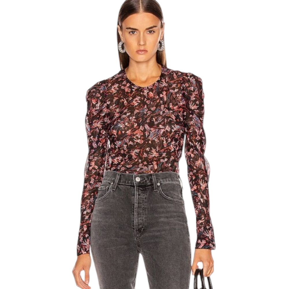 NWOT IRO Paris Designer Semi Sheer Floral Fitted LOU Blouse Top Shirt